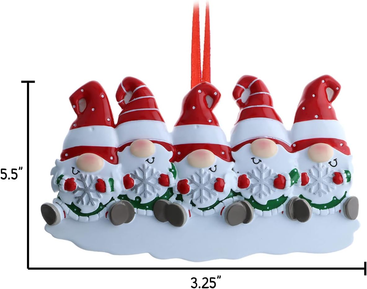 3D Gnome Family of 4 Christmas Ornament 2025 Personalized Family Christmas Ornaments 2025 | Snowflakes Scandinavian Personalized Tree Ornaments Customizable Gifts Santa Hat Gnomes of Four Ornament