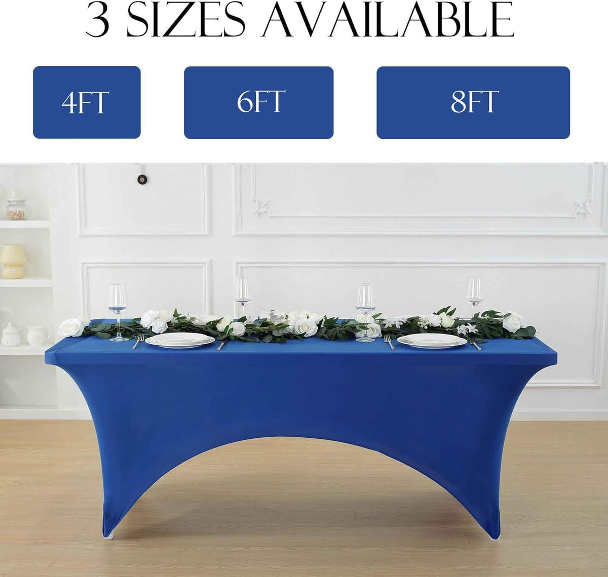 Craft And Party 2 Pack 8ft Royal Blue Spandex Tablecloth – Fitted Stretch Cover – Universal Fit for Folding Tables – Wrinkle-Free, Washable – Ideal for Parties, Weddings, Events