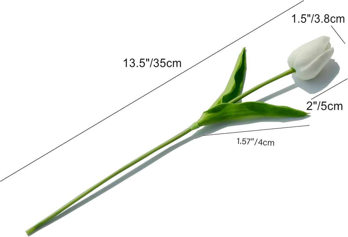 Mandy's Artificial Tulips 20 Stems White PU Faux Flowers for Wedding Home Decor 13.5 Inch