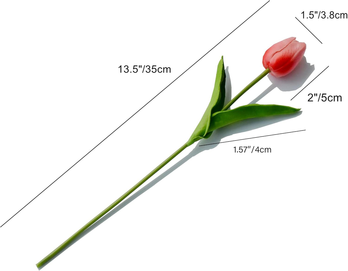 Mandy's Artificial Tulips 20 Stems Coral PU Faux Flowers for Wedding Home Decor 13.5 Inch