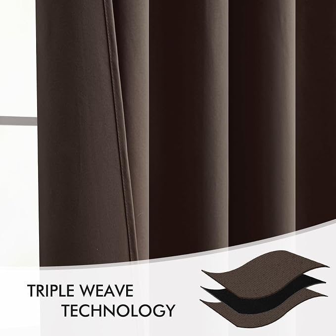MIULEE Chocolate Brown Back Tab Blackout Curtains 52"x102" Long 2 Panel Set | - Image 7