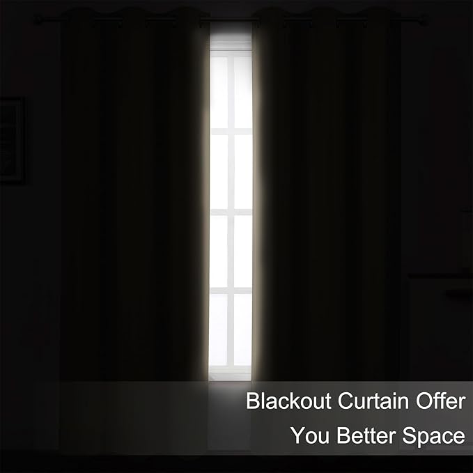 Khaki Thermal Blackout Curtains/38 x 84 Inch/Set of 2 Panels Room Darkening - Image 3
