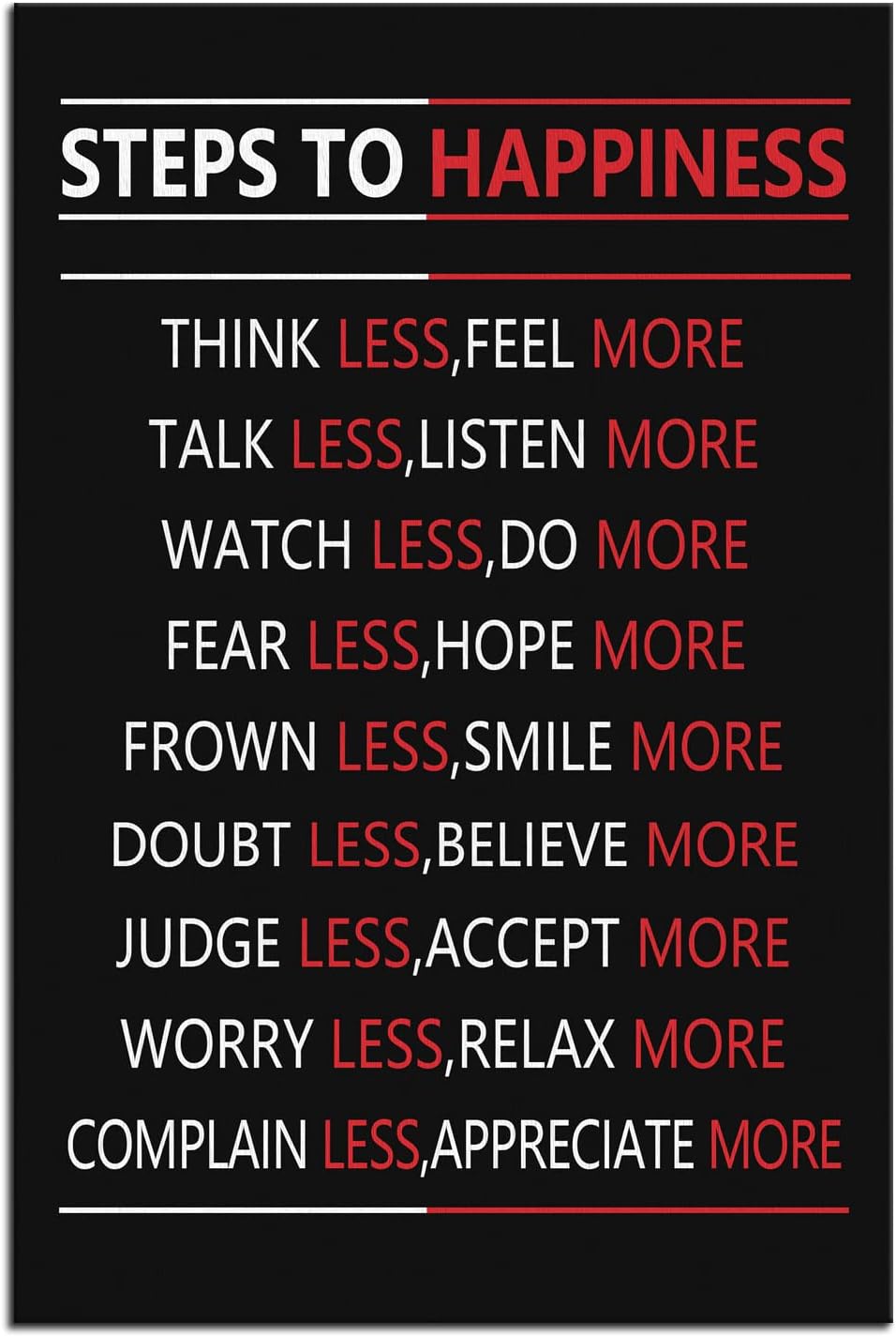 Motivational Steps For Happiness Wall Art for Office Inspiring Positive Poster Inspirational Affirmative Canvas Painting Prints Wall Pictures for Living Room Home Decor Framed Artwork [12''W x 18''H]