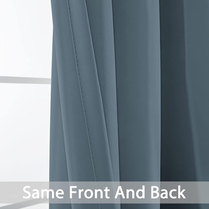 Yakamok Stone Blue Room Darkening Curtains 84 inch Sliding Door Drapes | 1 - Image 6
