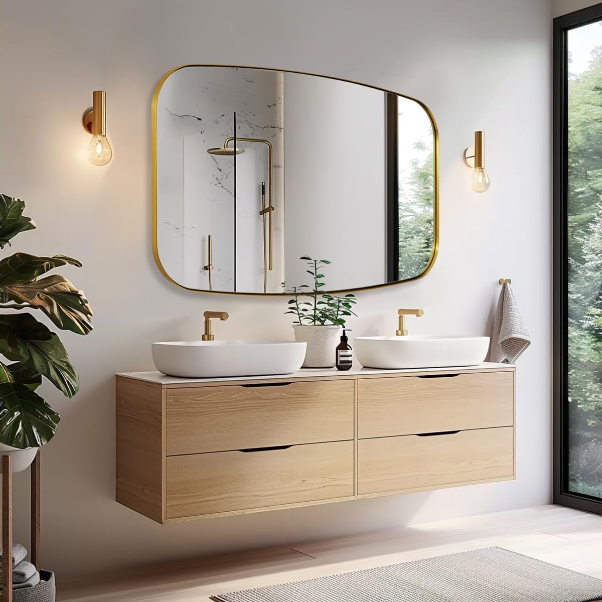 ANDY STAR 30x40” Gold Bathroom Mirror, Oblong Brass Mirror with Stainless Steel Metal Frame, Brushed Gold Oval Vanity Mirror for Over Sink, Modern Anti Rust Wall Mounted