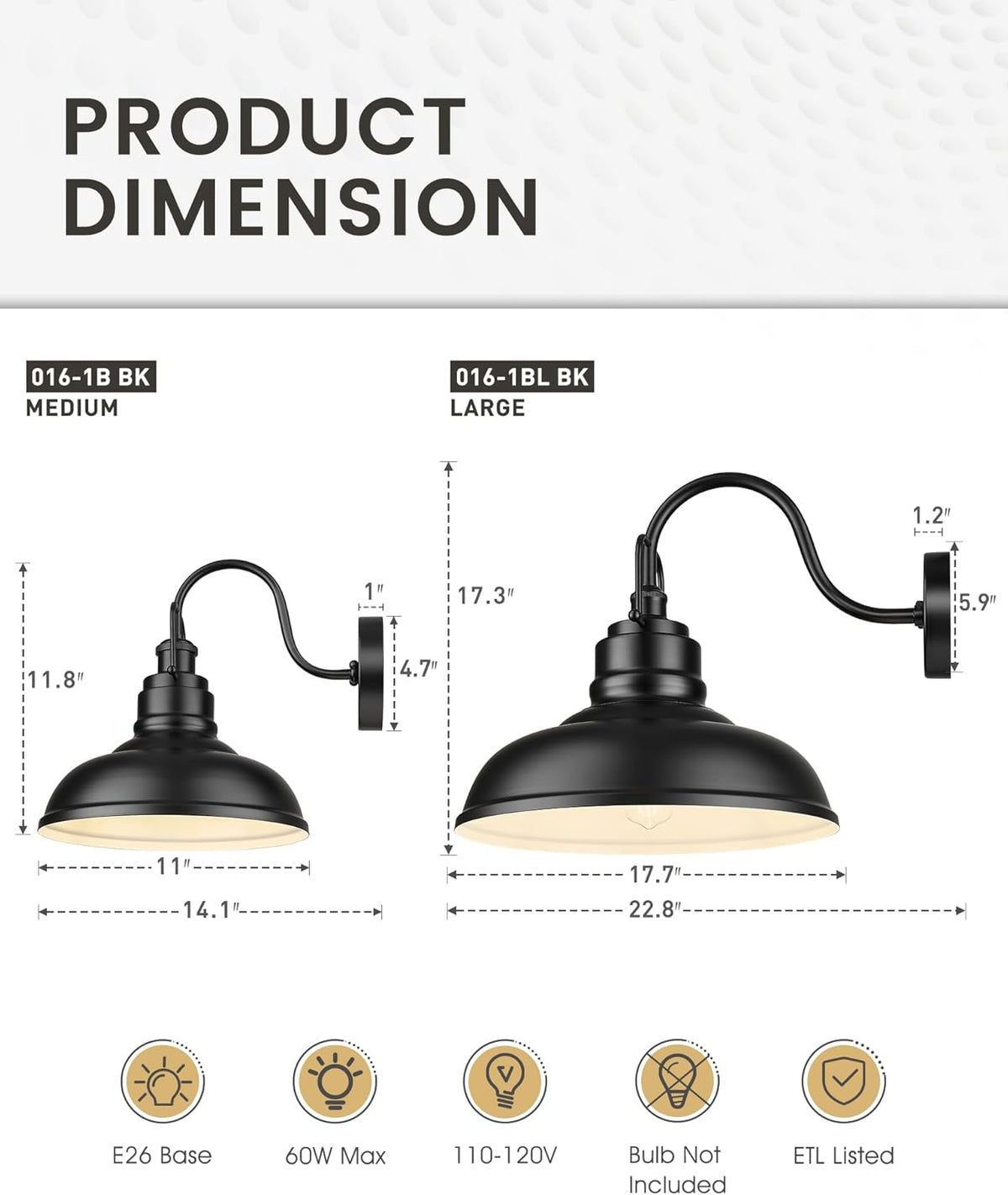 zeyu Black Gooseneck Barn Light, Modern Outdoor Wall Light Fixtures, Barn Light for Garden Garage, Matte Black Finish, 016-1BL BK