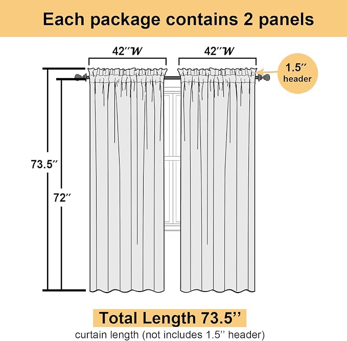 Denim Blue Sheer Curtains 72 Inches Long 2 Panels, Rod Pocket Light Filtering - Image 3