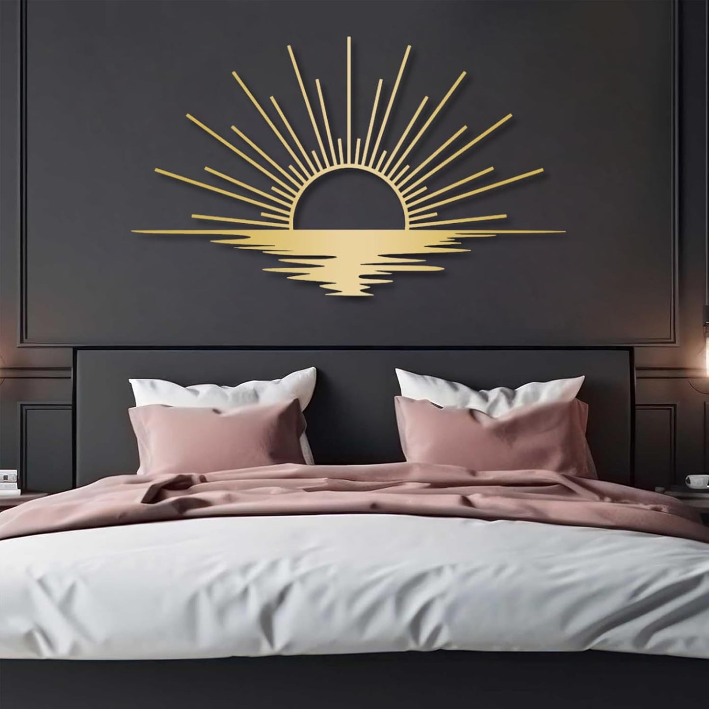 Sunrise Metal Wall Art, Metal Sun Wall Decor, Metal Sun Outdoor Decor, Large Metal Sun Wall Art, Sun Wall Art, Boho Sun Wall Art, Sunshine Metal Sign, Living Room Bedroom Wall Hangings (Gold, 24"x 17"| 62x37cm )