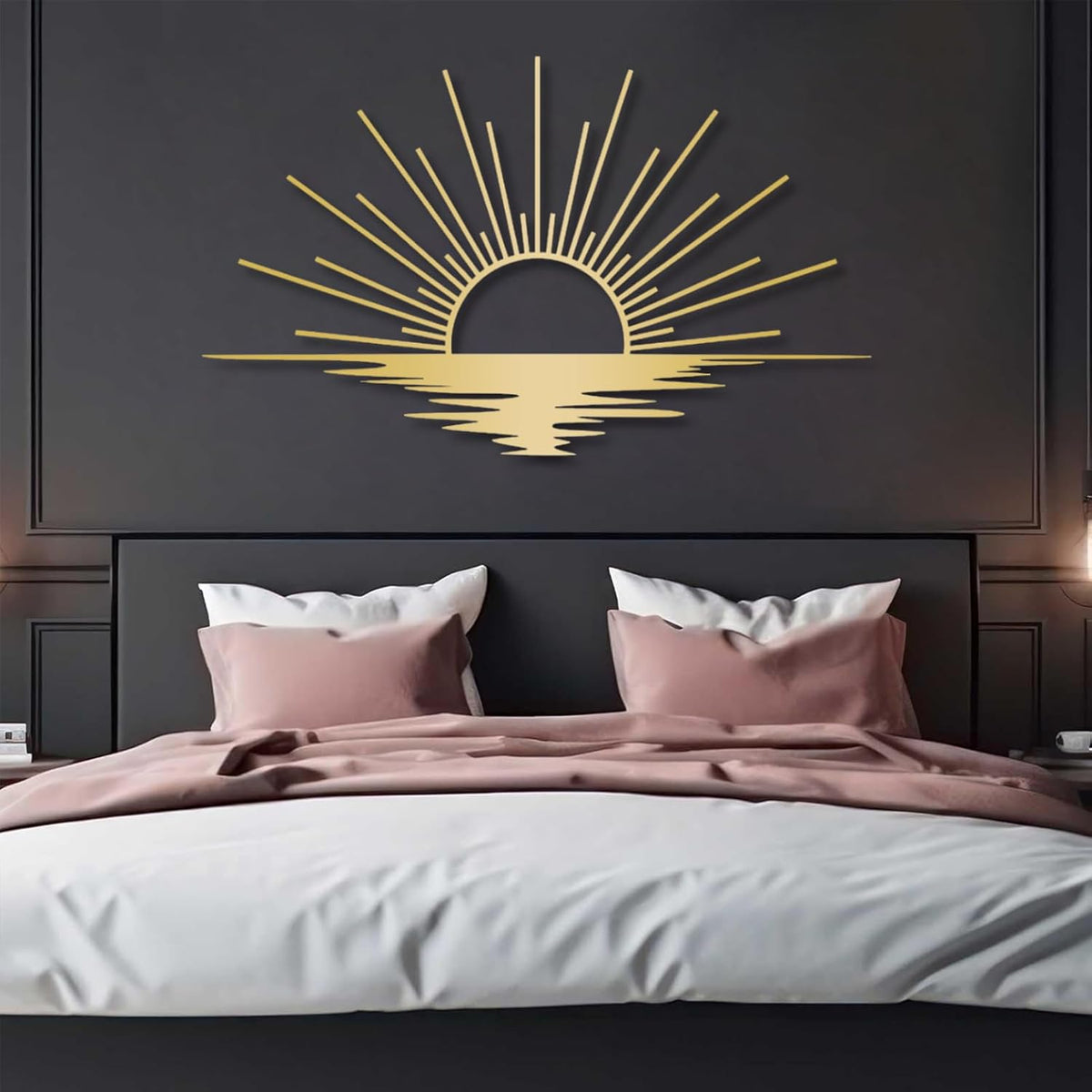 Sunrise Metal Wall Art, Metal Sun Wall Decor, Metal Sun Outdoor Decor, Large Metal Sun Wall Art, Sun Wall Art, Boho Sun Wall Art, Sunshine Metal Sign, Living Room Bedroom Wall Hangings (Gold, 47"x 27"| 120x71cm)