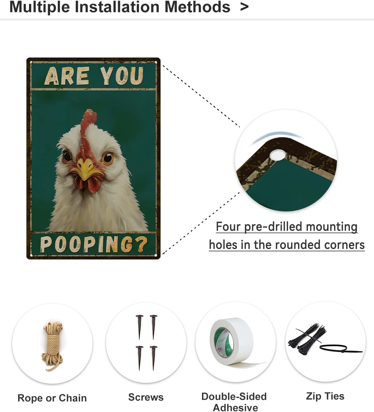 ALKB Chicken Metal Sign for Bathroom Decor - 8x12 Inch Are You Pooping Vintage Chicken Sign Gifts for Chicken Owners
