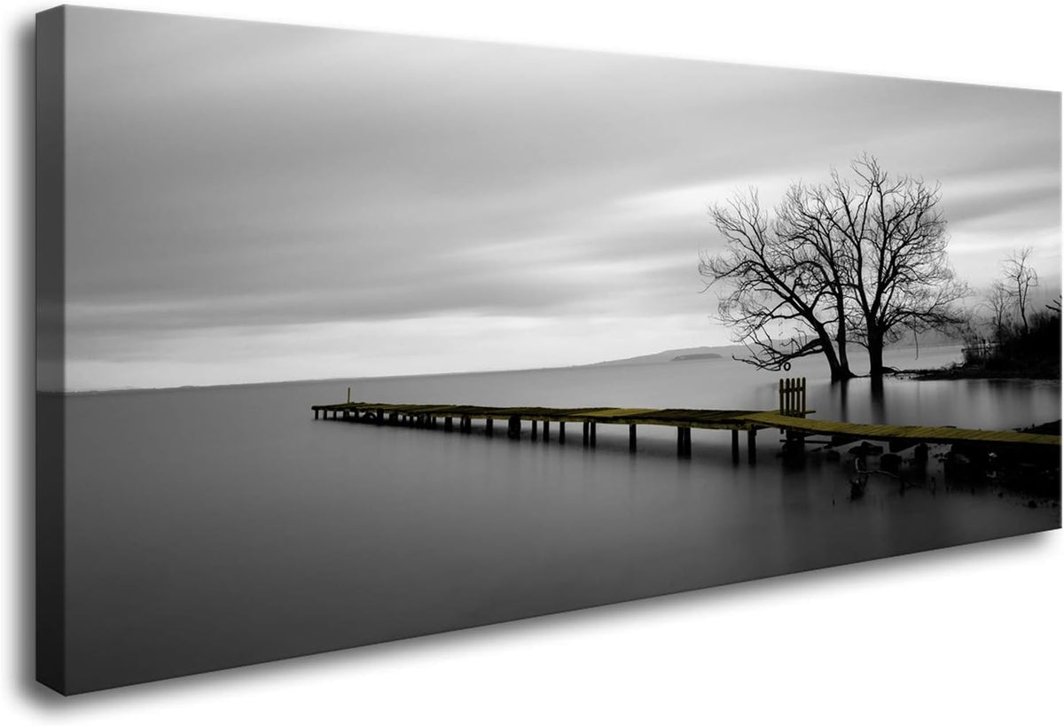 DZL Art S74962 Canvas Prints Modern Minimalist Black and White Lake Trees Landscape Wall Art Painting for Living Room Bedroom Decor Office Wall Decor Home Decoration