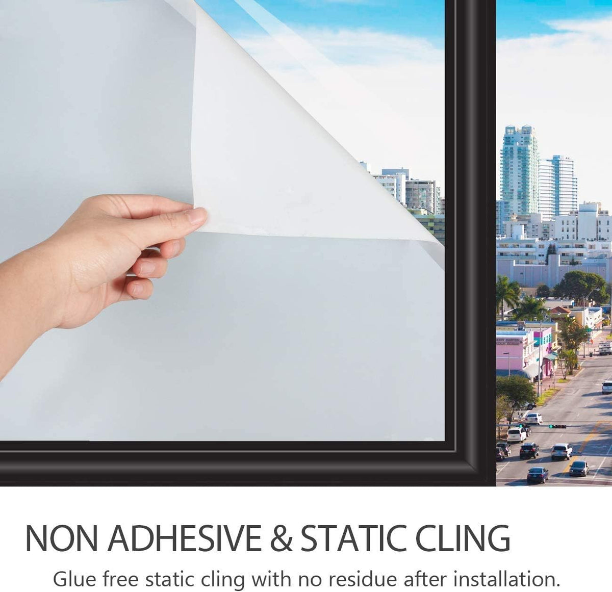 HIDBEA Frosted Window Privacy Film Non-Adhesive, Reusable Window Glass Films Heat Control Self Static Cling Removable Window Stickers for Home Office Living Room (White Frosted, 35.4 Inch x 6.5 Feet)