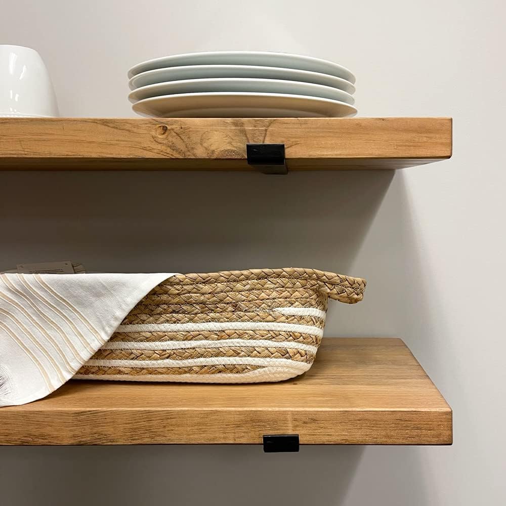 Rustic Shelves with J-Brackets Set of 2, Industrial Shelf, Kitchen Shelves, Solid Wood, Decorative Wall Storage, Heavy Duty, URBANDI (Brown, 12Wx6D)