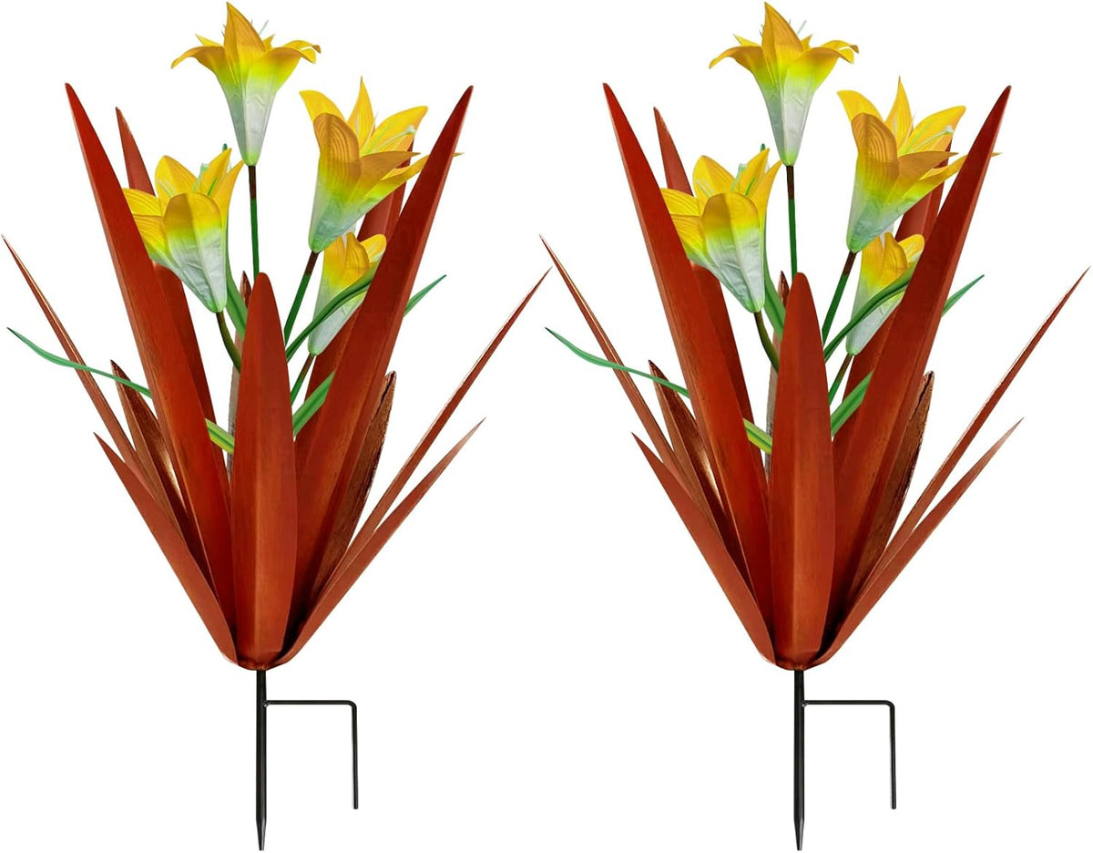 Homight Metal Agave Plant Outdoor Decoration Outdoor Garden Decoration Lily Mexican Yard Art Plant Garden Agave Lily Decorative Garden Gift… (2 Big Yellow Lilies), HM-390-345