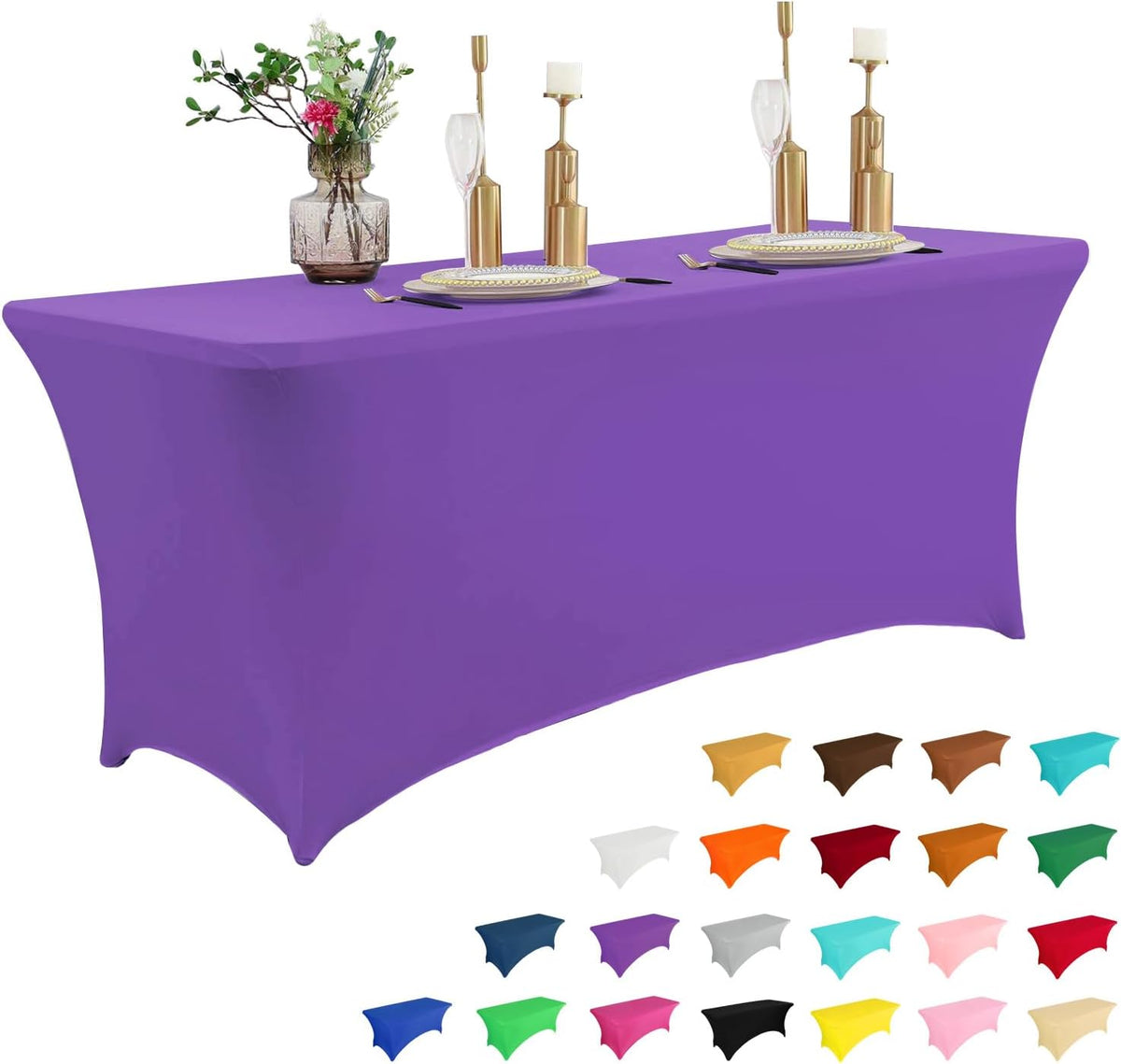 IVAPUPU 4FT Table Cloth for Rectangular Fitted Events Stretch Purple Table Covers Washable Cover Spandex Tablecloth Protector for Party, Wedding, Cocktail, Banquet, Festival