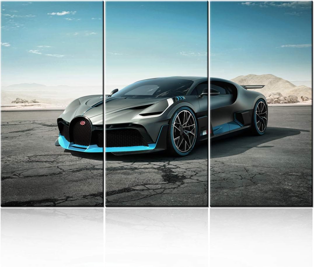 TUMOVO Bugatti Vision Gran Turismo Hypercar Super Car Canvas Print Wall Art Picture Canvas Prints with Frame Home Decor for Livingroom Ready to Hang 40 x 20inch x 3 Panels