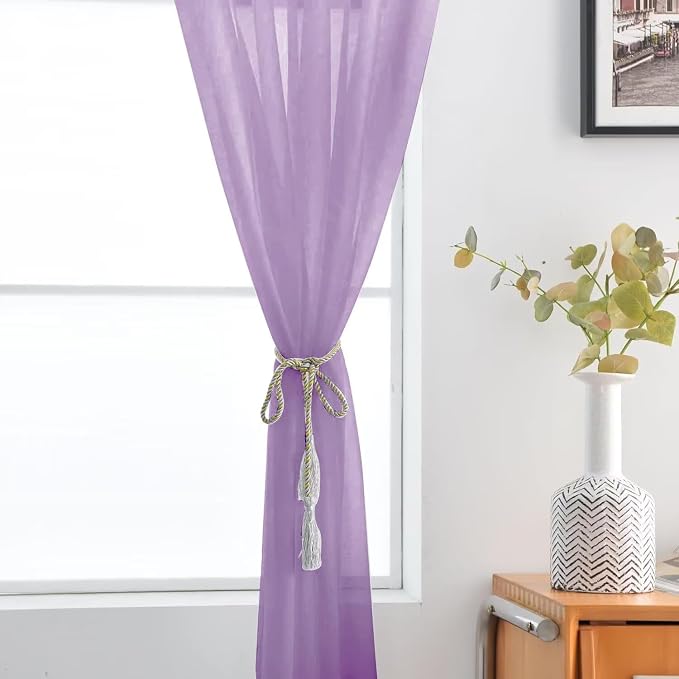 SpaceDresser Lavender Sheer Curtains 4 Panels Rod Pocket Semi-Sheer Curtain 96 - Image 6