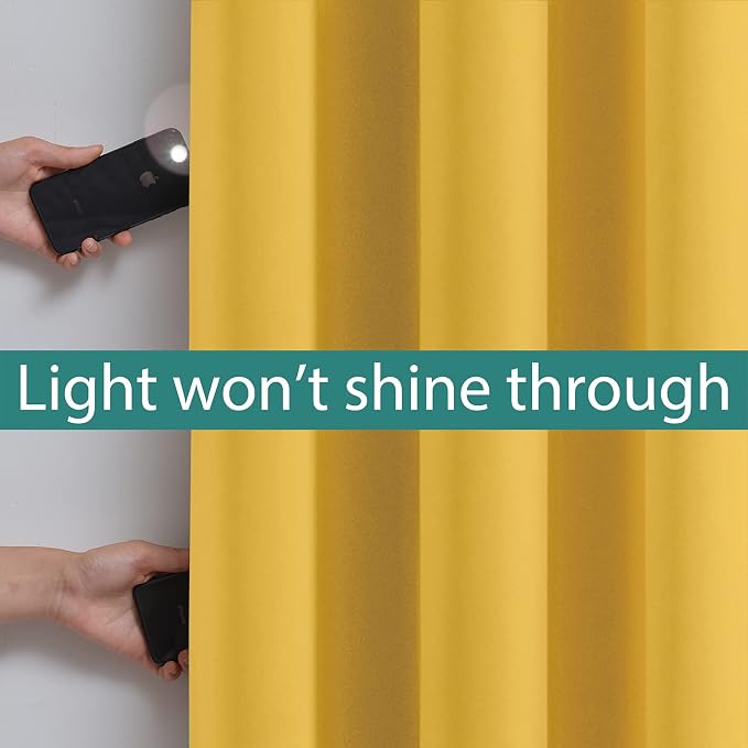 Yakamok Mustard Yellow Blackout Curtains Panels 72 Inches Long, 2 Thick Layers - Image 3