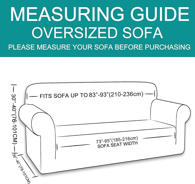 U-NICE HOME Oversized Stretch Couch Cover Slipcover, Sand | 3 Cushion Sofa - Image 6