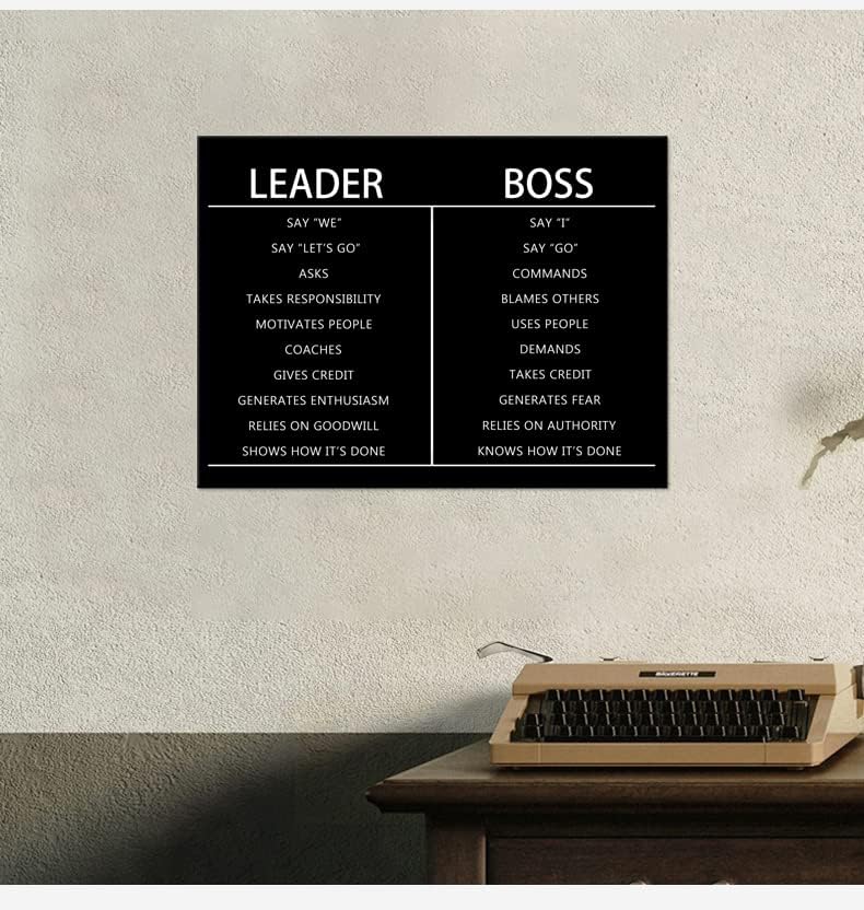 Leader Boss Difference Inspirational Wall Art for Office Black Positive Canvas Poster Painting Prints Wall Pictures for Living Room Home Decor Framed Artwork [18''W x 24''H]
