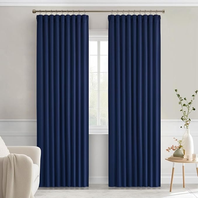 MIULEE Navy Blue Back Tab Blackout Curtains 52x90 Inch Long 2 Panels Set | Rod - Image 9