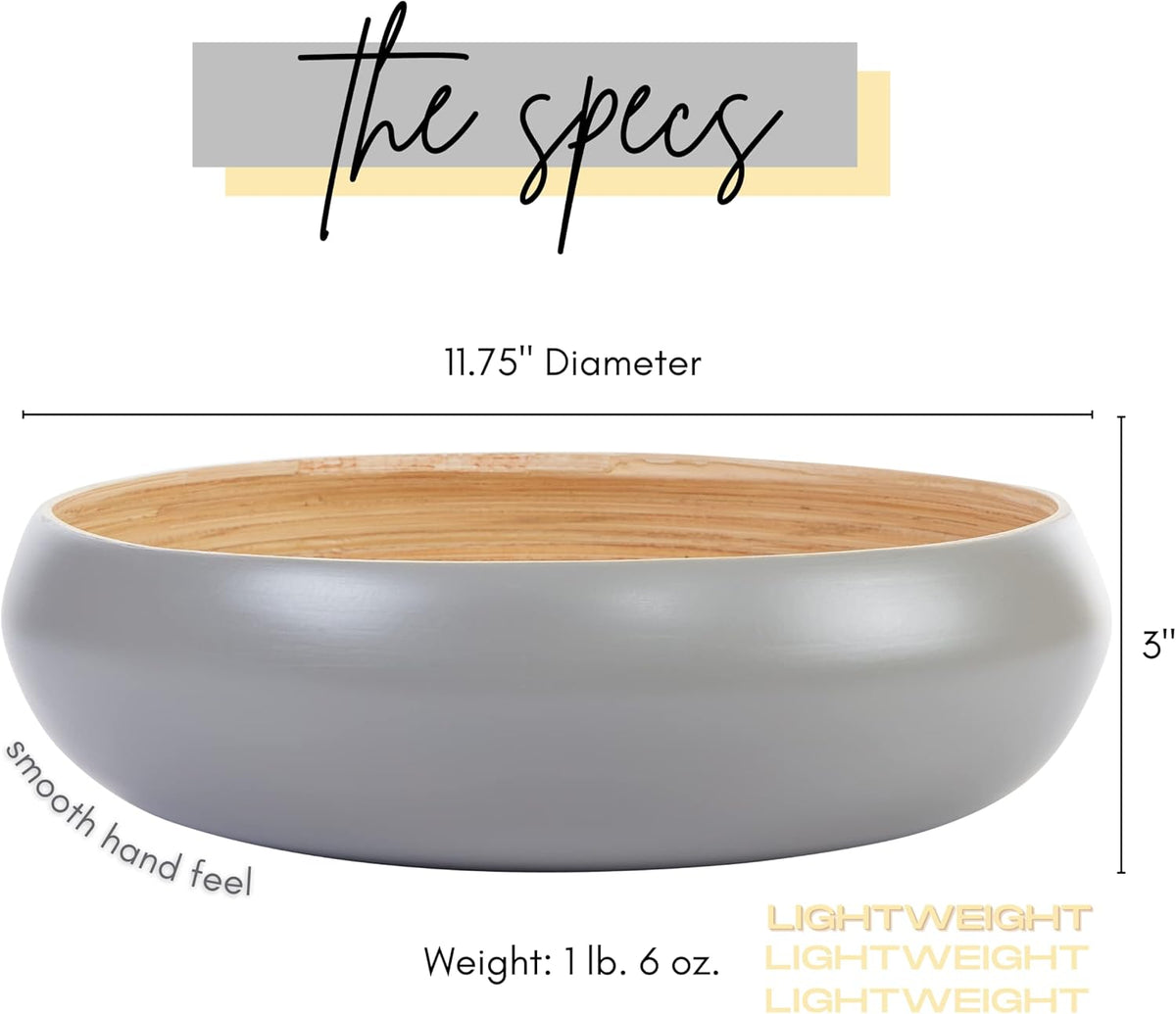 Fruit Bowl For Kitchen Counter, Decorative Bowl, Large Serving Bowl Or Fruit Basket For Kitchen Decor Spun Bamboo (Gray)