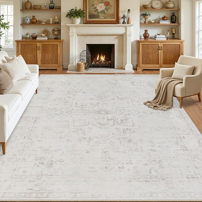 10x14 Area Rugs Living Room: Bedroom Washable Carpet Neutral Cream | Large - Image 8