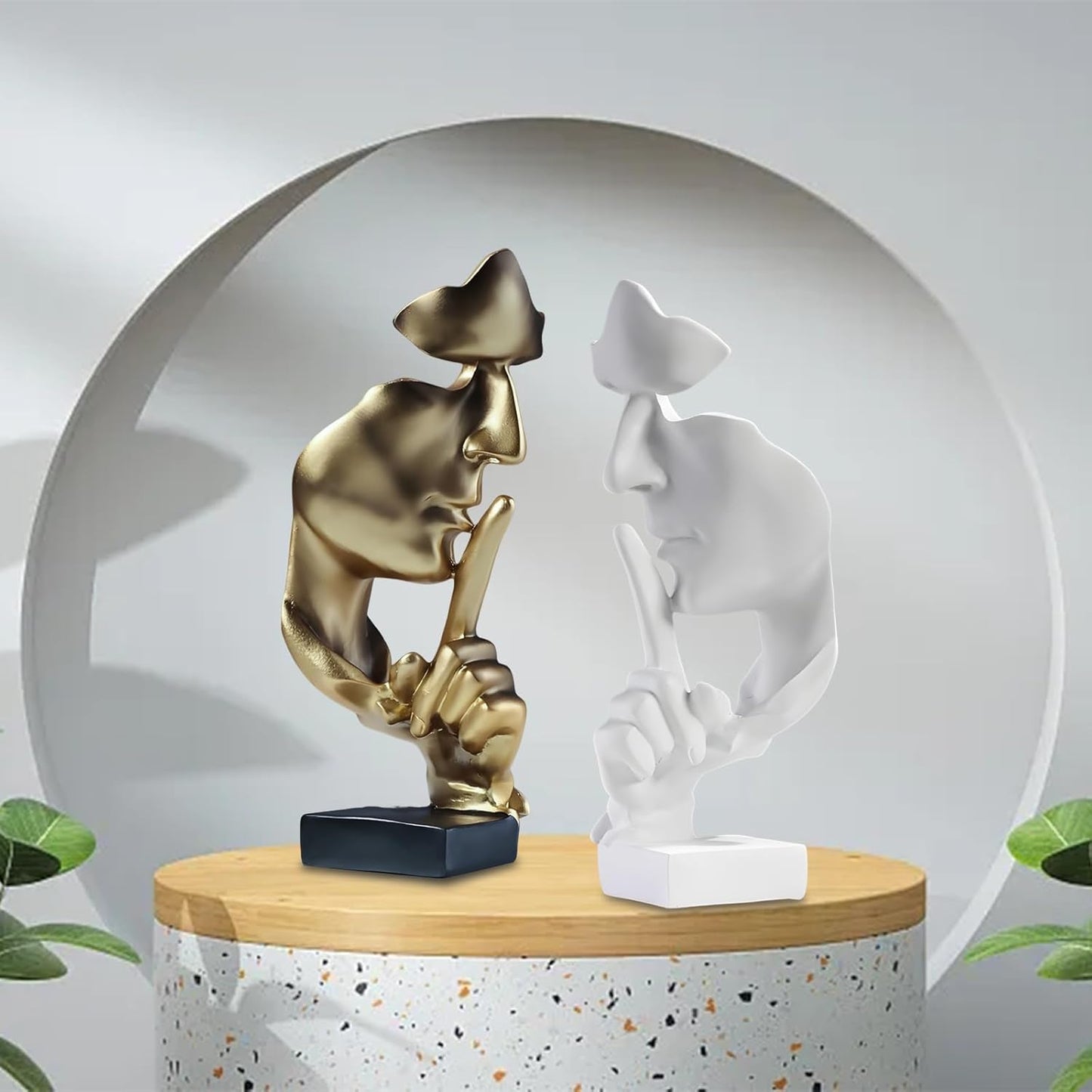 aboxoo Thinker Statue, Silence is Gold Abstract Art Figurine, Modern Home Resin Sculptures Decorative Objects Shelf Decor,Tabletop for Home Decor,Man Office Study Desk Statue (Large Gold)