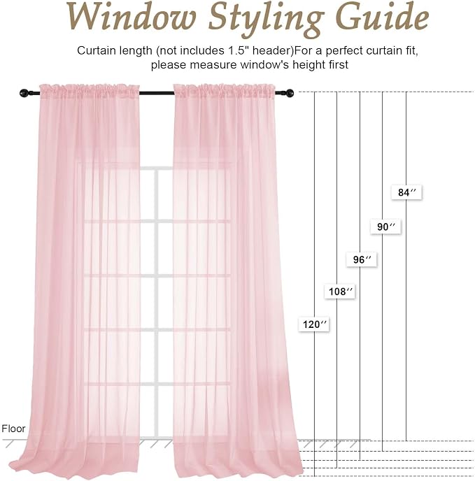 Blush Pink Sheer Curtains 120 Inches Long 2 Panels Set, 59 Inch Extra Wide Soft - Image 2