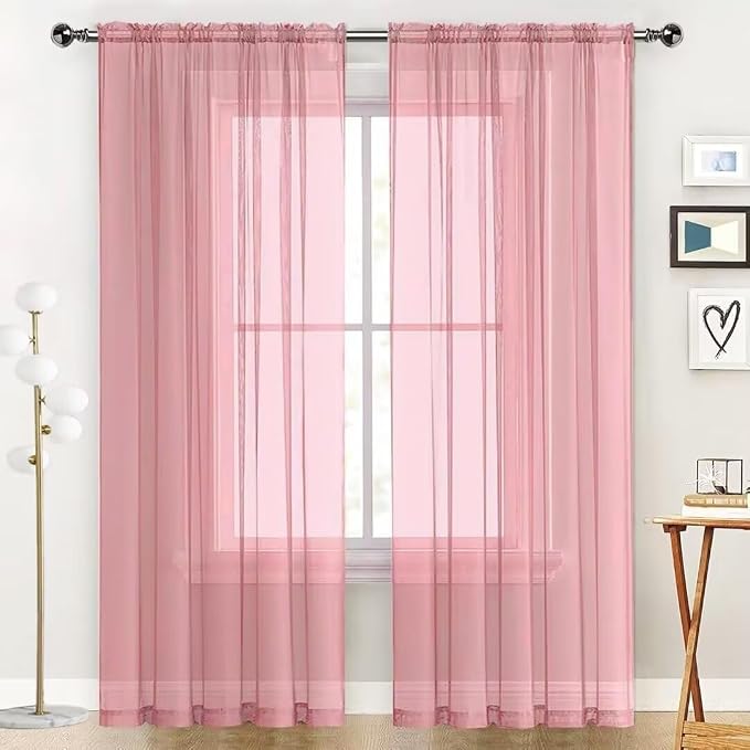 SpaceDresser Sheer Blush Curtains 4 Panels Rod Pocket Semi-Sheer Curtain 96 - Image 3