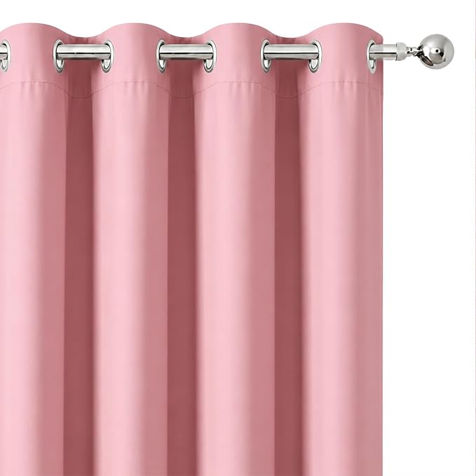 Blackout Curtains 66 x 72 Inch Long Pink Curtains Set of 2 Panels Room - Image 6