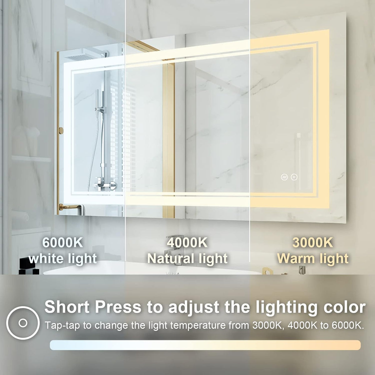 WELLFOR LED Bathroom Vanity Mirror 40 x 24 Inch, Lighted Anti-Fog Dimmable Mirror, IP44 Waterproof Wall Mounted Makeup Mirror, Packed with US Standard Plug and Touch Switch, (Horizontal/Vertical)