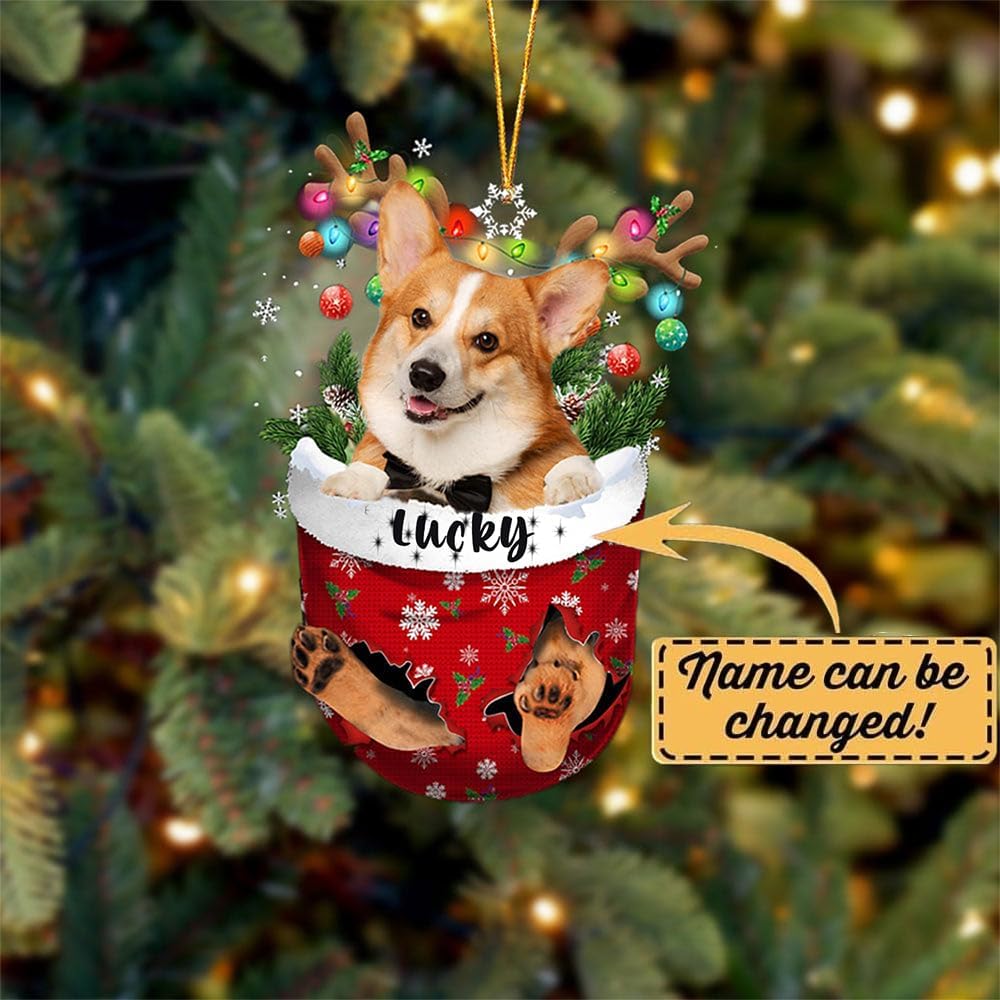 Pembroke Welsh Corgi 2 Dog Christmas Ornament, Pembroke Welsh Corgi 2 in Snow Pocket Christmas Tree Ornament, Dog Lovers Gift Idea Xmas, Decorations for Tree, Christmas Ornament Gift for Dog Lovers