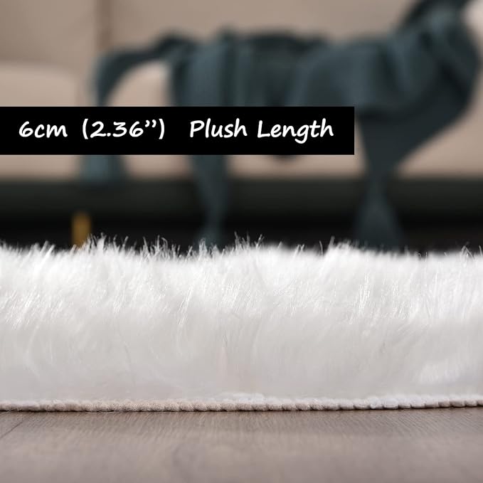 Goolela White Faux Sheepskin Fur Rug 2x6 Fluffy Fuzzy Furry Runner - Image 3