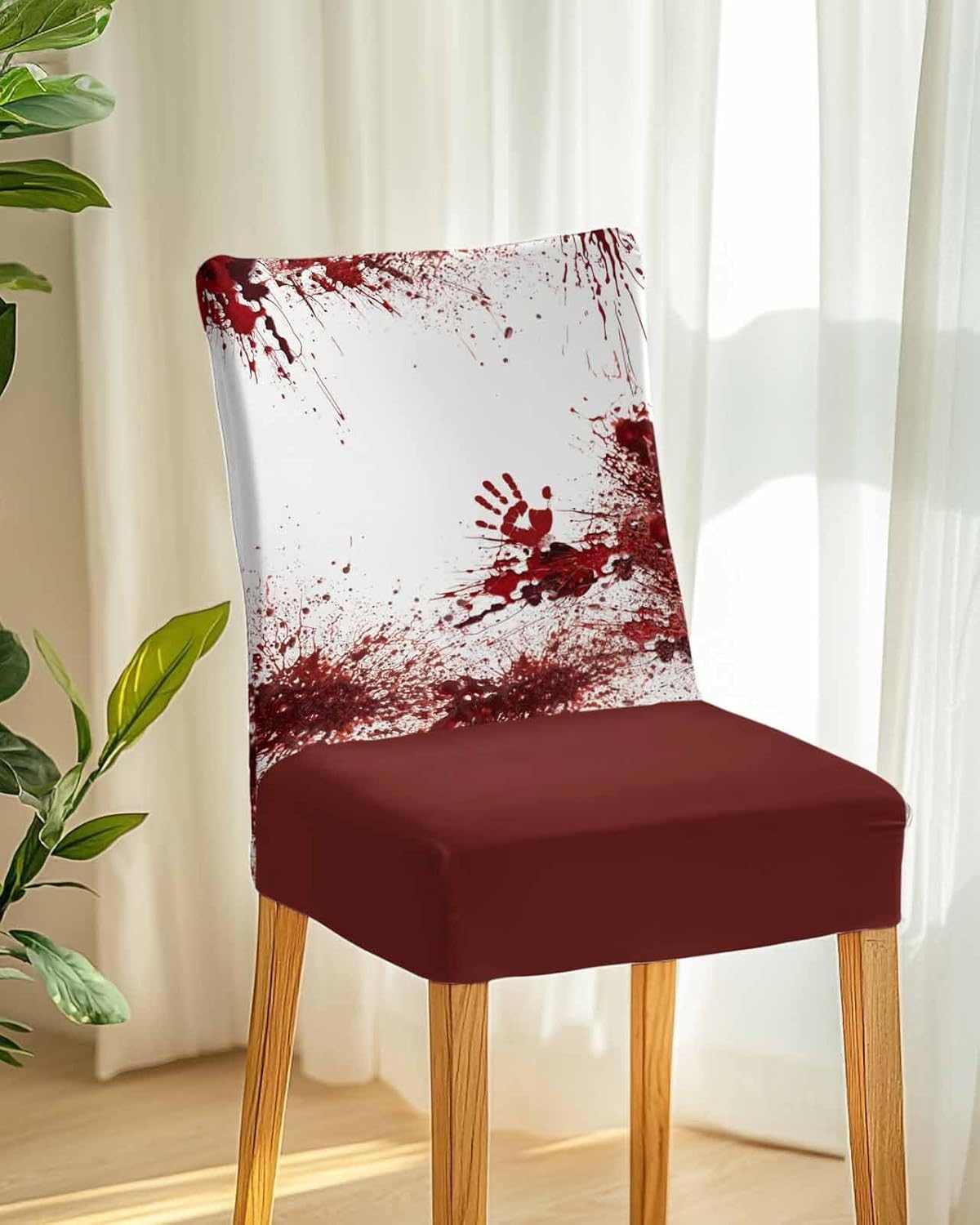 4 Pcs Dining Chair Covers Stretch Spandex Slipcovers Halloween Horror Bloody Handprint Removable Washable Dining Room Seat Cover Cushion Protector for Home Hotel Banquet Decor Red Blood White