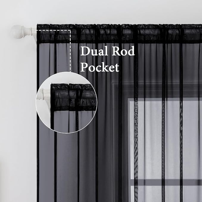 MIULEE 2 Panels Sheer Curtains for Living Room 54 X 54 Inches Black | Sheer - Image 2