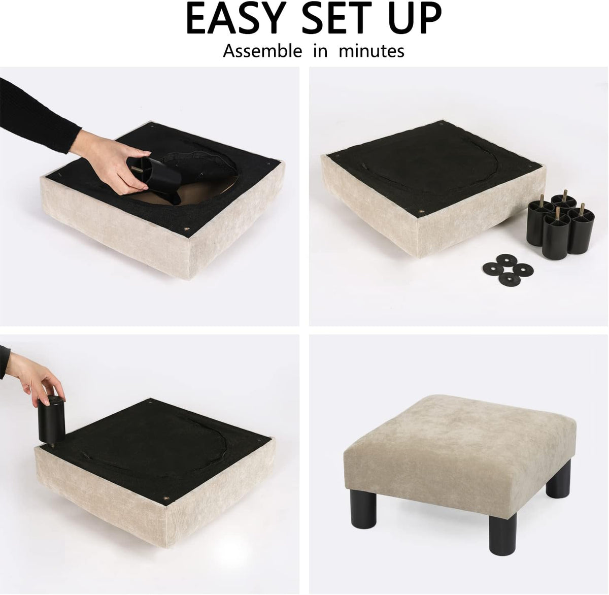 Joveco Small Foot Rest Stool Ottoman, 15" Fabric Square Footstool Upholstered Footrest for Chair, Under Desk, Office, Living Room, Wheat