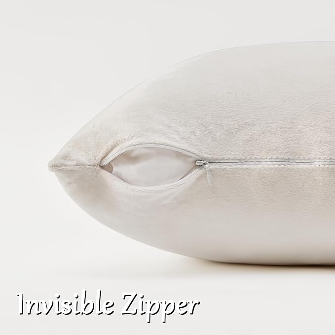 GIGIZAZA Velvet Pillow Covers 18x18 Decorative Pillows Pack of 2 Ivory | Beige - Image 4