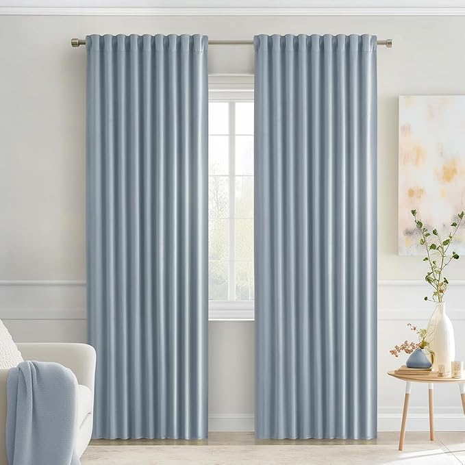 MIULEE Light Blue Back Tab Blackout Curtains 52x90 Inch Long 2 Panels Set | Rod by MIULEE