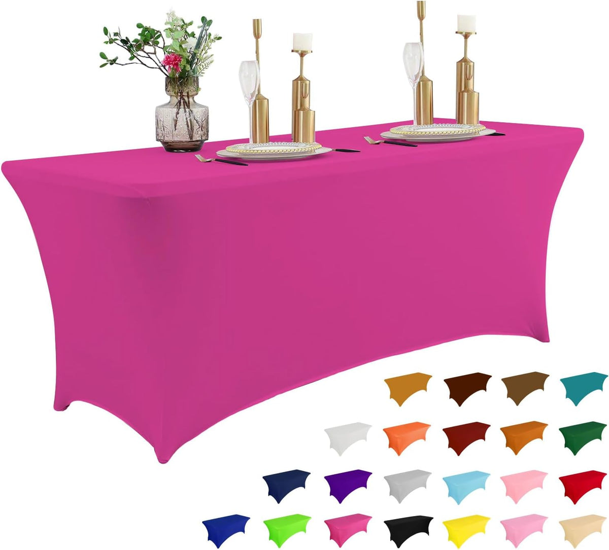 IVAPUPU 8FT Table Cloth for Rectangular Fitted Events Stretch Fuchsia Table Covers Washable Cover Spandex Tablecloth Protector for Party, Wedding, Cocktail, Banquet, Festival