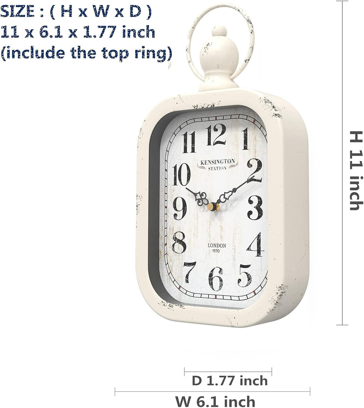 Menterry Small Retro Rectangle Wall Clock, White Antique Vintage Style, Battery Operated Silent Decor Wall Clocks for Farmhouse,Bedroom,Kitchen,Bathroom (11" H x 6.1" W)