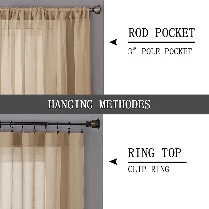 Tollpiz Short Sheer Curtains Linen Textured Living Room Curtain Sheers Light - Image 5