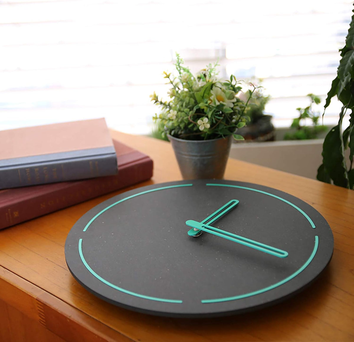 Stephanie Imports Modern Minimalist Dark Concrete Gray Silent Wall Clock (Teal)