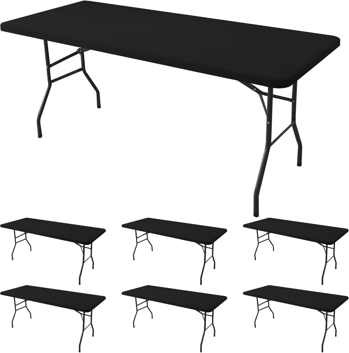 Fitted Tablecloth for 6 Foot Rectangle Tables-6 Pack Black Elastic Outdoor Picnic Table Cover-Spandex Stretch Folding Table Cloths 6 ft for Camping Dining Room Patio Kitchen Banquet Party