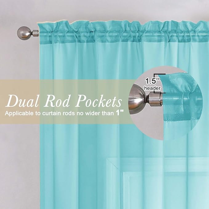 Aqua Sheer Curtains for Living Room 90 Inches Long 2 Pcs, Voile Solid Color - Image 5