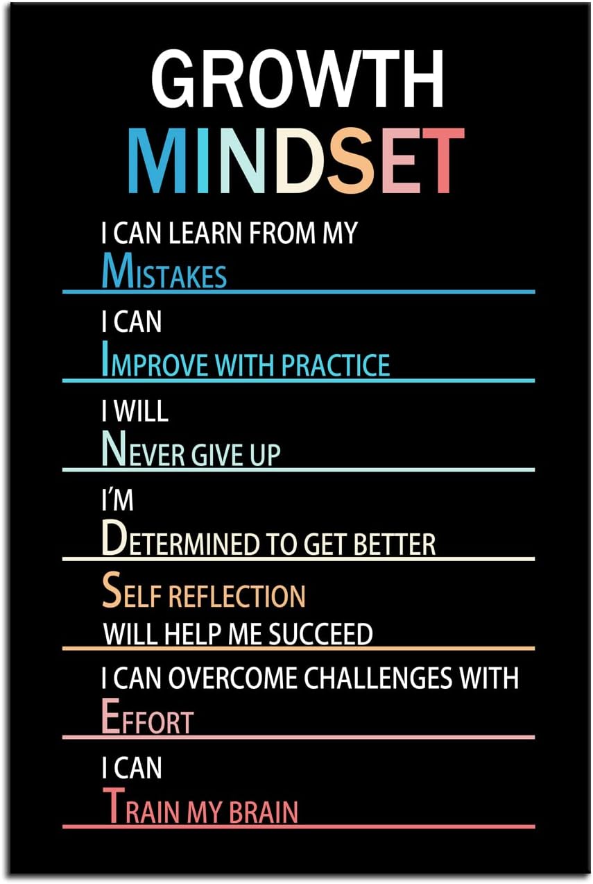 WYJZDZQ8 Inspirational Canvas Painting Growth Mindset Wall Art Motivational Poster Inspiring Prints Wall Pictures for Living Room Office Home Decor Office Framed Ready to Hang [12''W x 18''H]