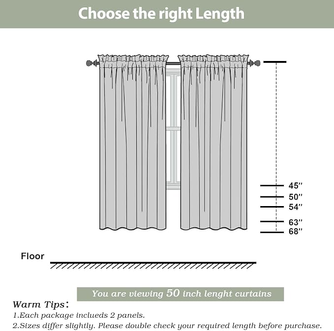 Sheer Curtains, Cream Sheer Curtains 50 Inch Length 2 Panels Set, Rod Pocket - Image 2