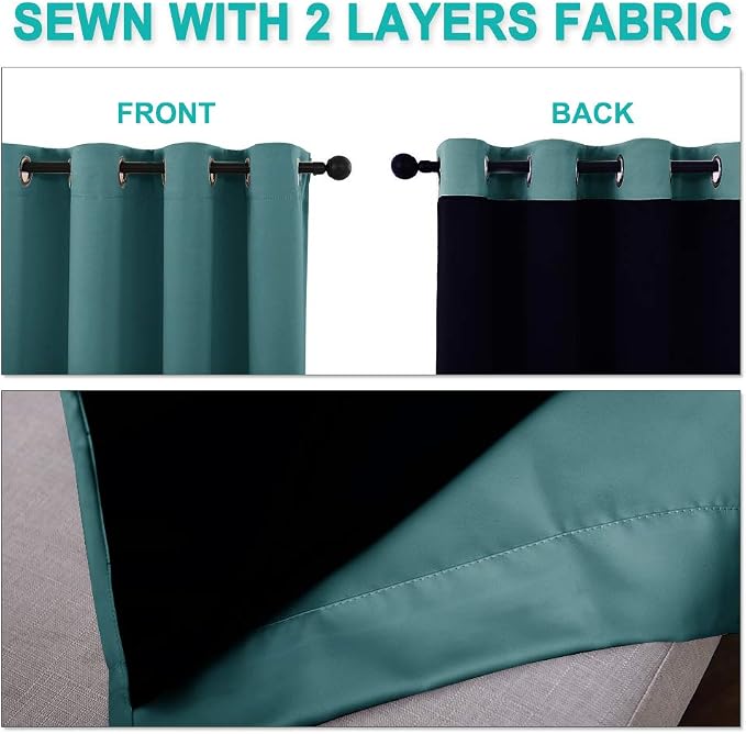 NICETOWN 100% Blackout Curtains 54 inches Long, Sea Teal, 1 Pair, 42 inches - Image 5