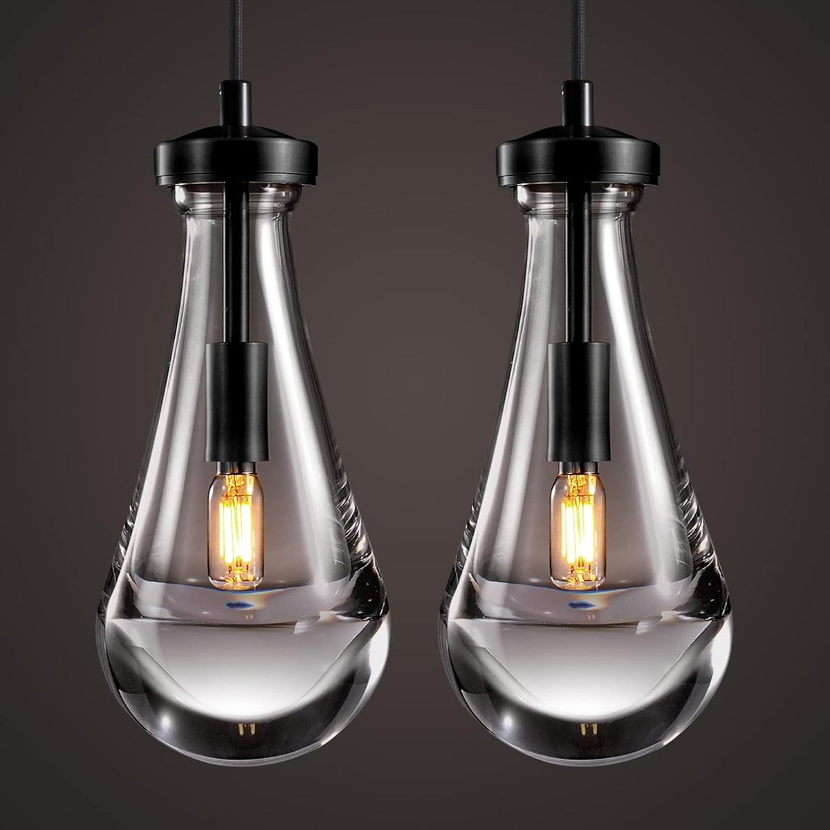 Modern Raindrop Pendant Lights Set of 2, Bronze Pendant Lights Kitchen Island, Black Pendant Light Island Lights for Kitchen Chandeliers for Living Room Bathroom Bedroom Hallway,Bulb Included