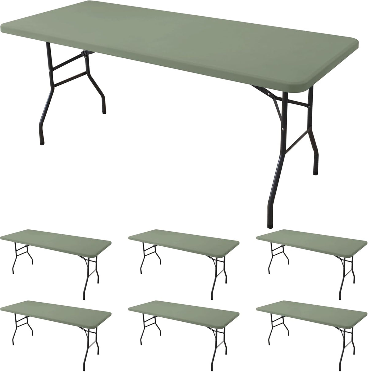 Fitted Tablecloth for 8 Foot Rectangle Tables-6 Pack Sage Elastic Outdoor Picnic Table Cover-Spandex Stretch Folding Table Cloths 8ft for Camping Dining Room Patio Kitchen Banquet Party